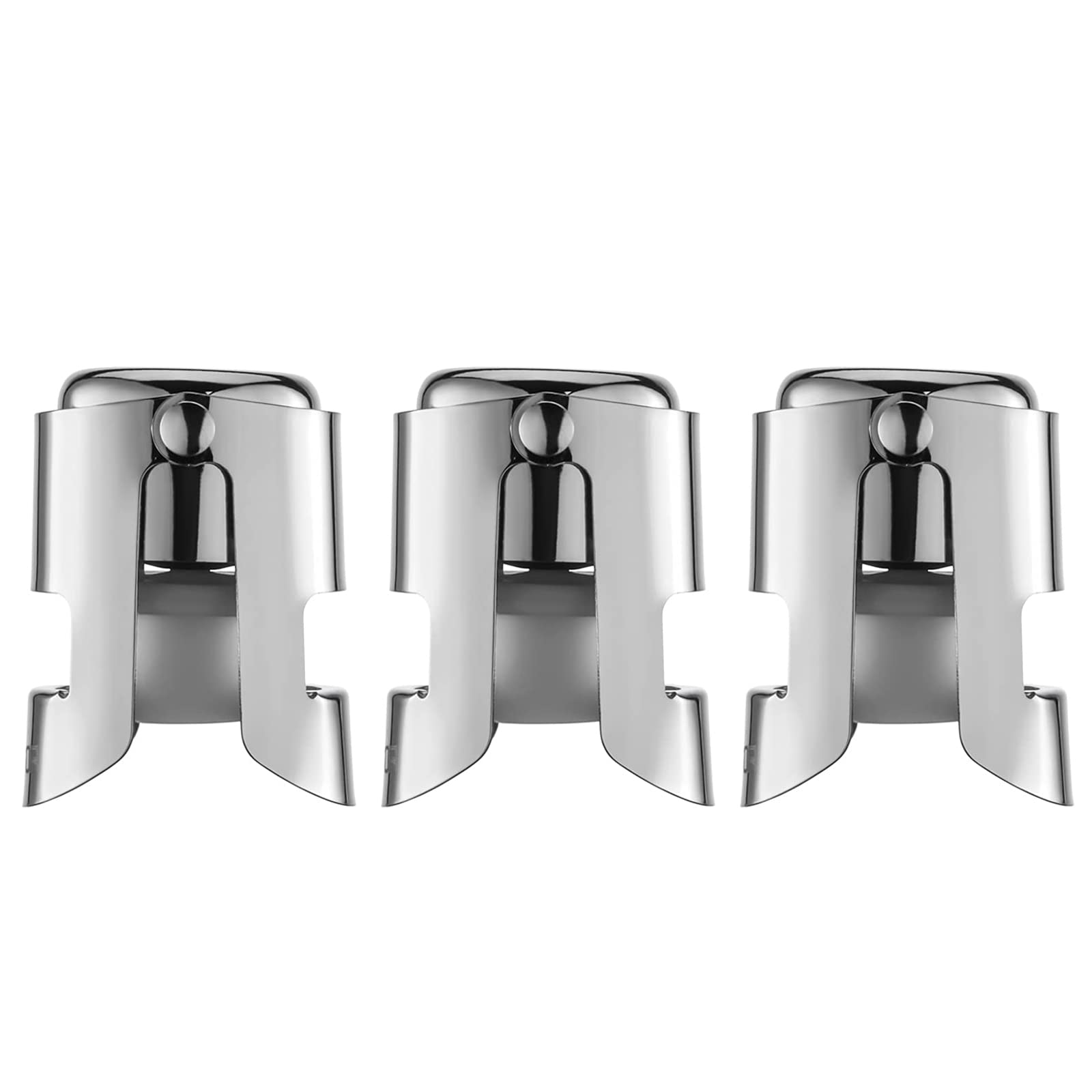 WOTOR Stainless Steel Champagne Stoppers - Champagne Bottle Stoppers with Silicone Seal, Reusable Cork & Saver, Suitable for Prosecco & Sparkling Wine, Silver, 3 Pack