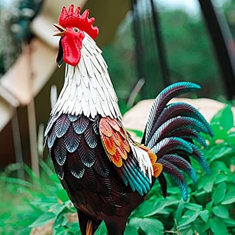Metal Rooster Decor,Yard Chicken Decorations,Outdoor Garden Statues, Metal Chicken Sculpture for Backyard Patio Kitchen Decor & Lawn Ornaments Cover
