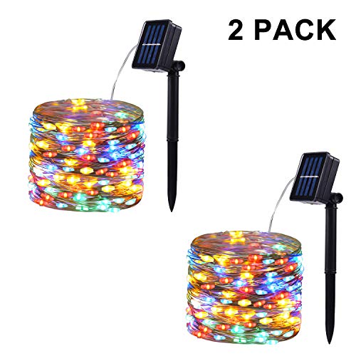 2 Pack 100 LED Solar Powered String Lights, Outdoor Waterproof Copper Wire 8
