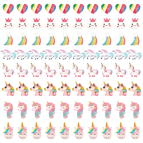 SUNNYCLUE 80Pcs 8 Styles Unicorn Rainbow Theme Resin Flatback Cabochons Glitter Sequin Slime Beads Jewelry Making Crafts Supplies for DIY Phone Decor Embellishments Hair Costume Accessories