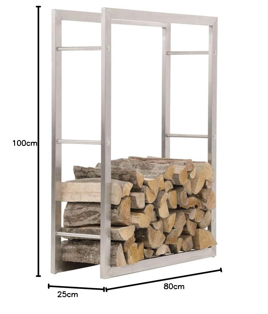 CLP Scaffale Legnaia Keri in Robusto Acciaio Inox per Camino I Portalegna da Interno per Caminetto I Supporto Legnaia Design Soggiorno, Dimensione:25x80x100 cm