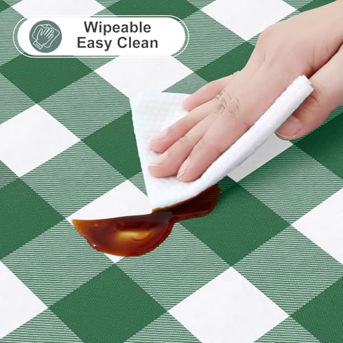 Image of misaya Rectangle Waterproof Vinyl Table Cloth, Buffalo Flannel Backed Tablecloth, Wipeable Plastic Table Cover for Dinner, Kitchen, Outdoor (52 inch x 70 inch, Emerald Green and White)