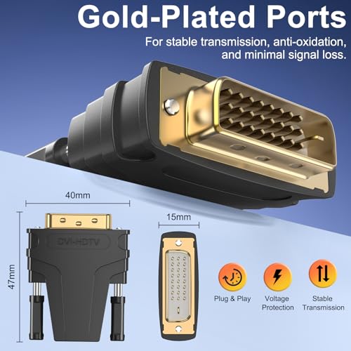 Image of Tobfit DVI to HDMI Adapter, Bi-Directional Gold Plated Connector, Stable 1080P 60Hz / 4K Output for PC, Projector, TV, PS3, Xbox & More (Black)