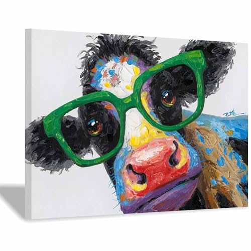 Toile vache pop art lunettes vertes cadre moderne salon maison 30x45