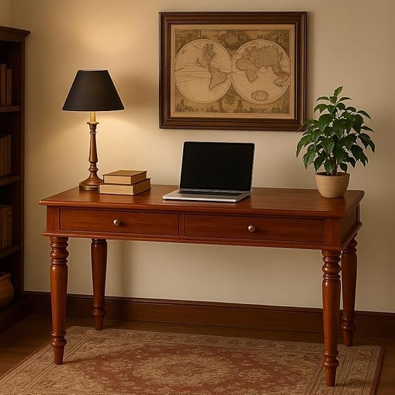 Image of Sheesham Wood Study Table with 2 Drawers Storage for Study Room Home | Solid Wood Workstation Desk Work from Home Table and Office (Do It Yourself) Honey Brown
