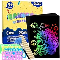 GLCSC 60 Pcs Scratch Art for Kids, Rainbow Scratch Paper, Black Magic Scratch Off Craft Set for 3 4 5 6 7 8 9 10 Years Old Girls and Boys Kids, Party Games Christmas Birthday Easter Gifts