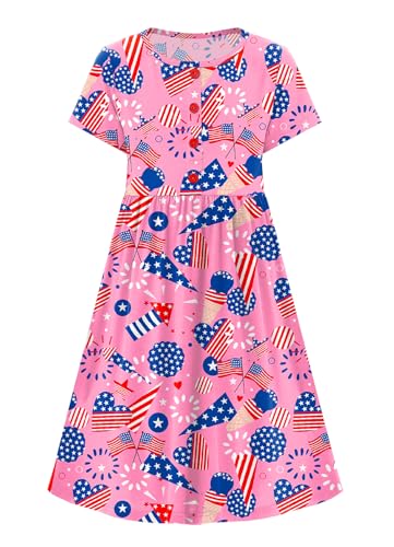 Remimi Girl 4th of July Dress American Flag Short Sleeve Summer Beach Dresses 5-14 Years2