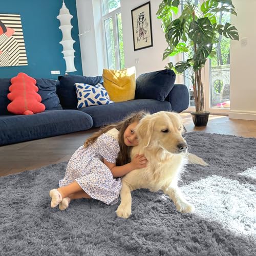 OLANLY 2x8 Machine Washable Runner Rugs for Hallway, Soft Fluffy Shaggy Bedside Rugs for Bedroom, Living Room, Indoor Floor Carpet for Kids Girls Boys, Nursery Rooms, Home Decor Aesthetic, Light Grey