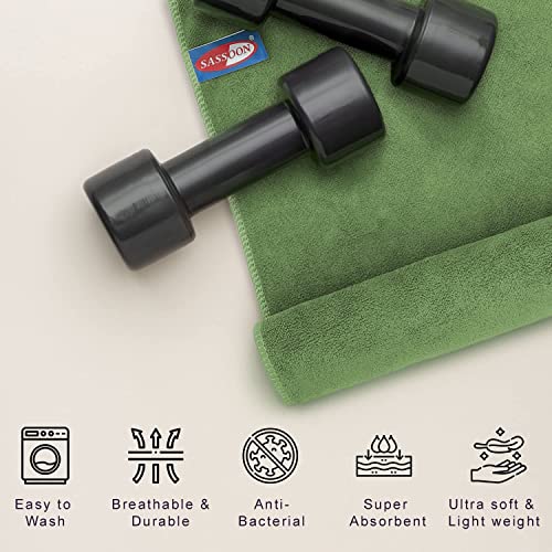 Image of Sassoon Unisex Microfiber Gym Towel in 450 GSM (Set of 2, Green) 40cmX60cm- Fast Drying & Light Weight Ultra Absorbent Sports Towel