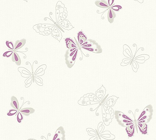 A.S. Création Vliestapete mit Glitter Happy Spring Tapete mit Schmetterlingen 10,05 m x 0,53 m beige metallic lila Made in Germany 347651 34765-1