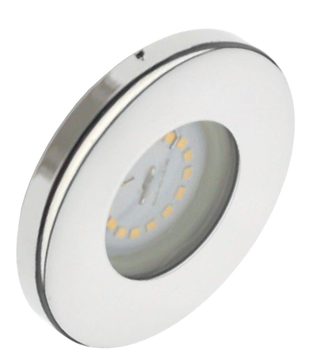Trango 6-delige set IP65 LED-inbouwspots 6729IP65-068MO van gepolijst roestvrij staal incl. 6x 5 Watt 3000K warmwit ultra plat LED-module voor badkamer, douche, inbouwspots, plafondspots