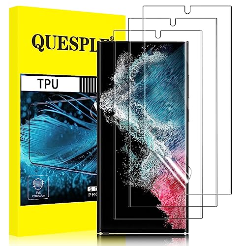 QUESPLE [3 Stück] Schutzfolie für Samsung Galaxy S22 Ultra 5G TPU Folie Anti-Kratzen HD Klar Blasenfreie Weich Samsung S22 Ultra Display Schutz Fingerabdruck-ID Unterstützen