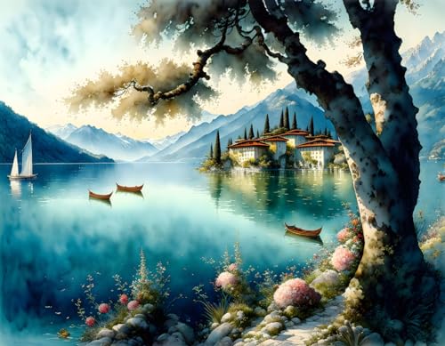 Toile Lac Majeur Italie pour grand mur salon déco évasion italienne