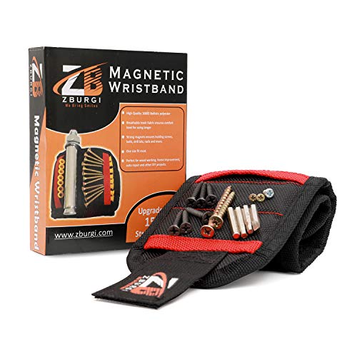 ZBURGI Magnetic Wristband with 15 Strong Magnets for Holding Screws, Nails, Drill Bits | Unique Tool Gifts for Men, Him, Boyfriend, Dad, Husband, Women | Cool Tools |Tool Belt |Magnetic Tool Wristband