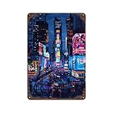 POLIUAWS NYC Time Square Pixel Art Plaque En Métal Vintage, Affiche Rétro En Métal Pour Salles De Jeux, Décorations De Drapeaux, Plaques11.8 x7.9