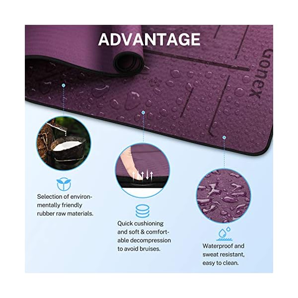 Gonex Yoga Mat with Alignment Lines for Women Men, Eco-Friendly TPE Mat Non Slip 1/4 Inch Thick Exercise Mat for Yoga Pilates and Fitness, Purple