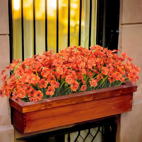 Image of Bassion 20 Bundles Fake Mums Artificial Fall Flowers for Outdoors, Orange