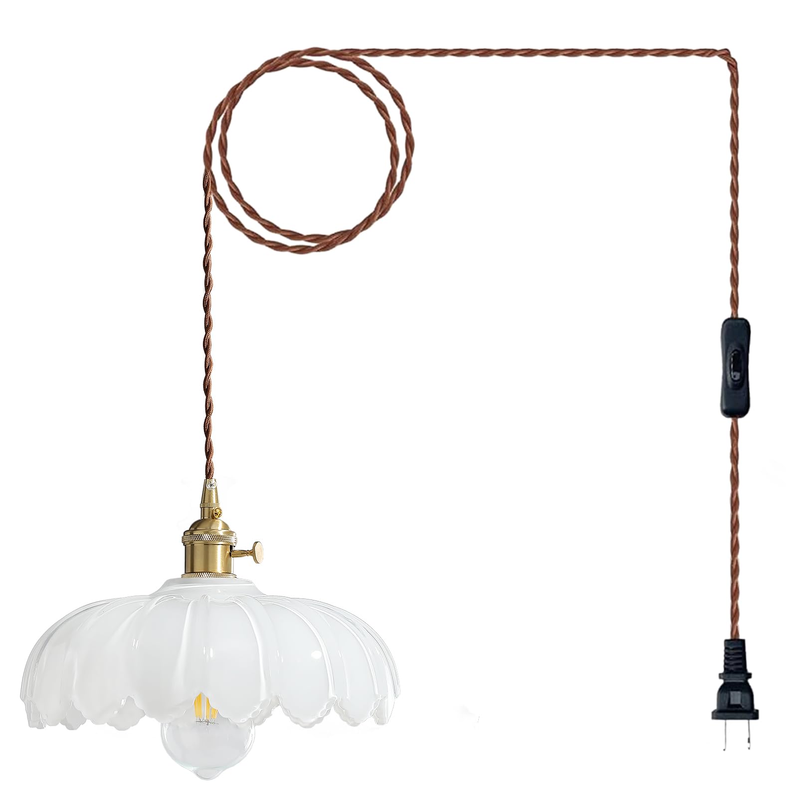 Photo 1 of XZHGCEE Plug in Pendant Light: Milk Glass Hanging Light Plug in Hanging Lamp, White Pendant Lighting for Kitchen Island, Bedroom, Dining Room, Living Room, E26 No Bulb