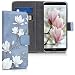 Produktbild kwmobile Huawei Y5 / Y5 Prime (2018) Hülle - Kunstleder Wallet Case für Huawei Y5 / Y5 Prime (2018) mit Kartenfächern und Stand - Magnolien Design Taupe Weiß Blaugrau