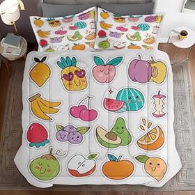Cute Lemon PineappleBedding Set for Boys Girls Bedroom Decor, Kawaii Fruit Strawberry Comforter Set, Kids Adult Toddler Bedroom Quilted Duvet and 2 Pillow Shams (Queen) 51my6bmR7jL. SS280