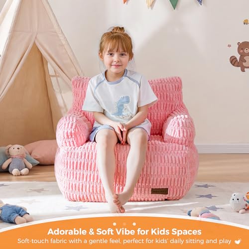Image of MAXYOYO Kids Bean Bag Chair, Comfy Bean Bag Sofa with Filler | Bean Bag Chair for Boys and Girls, Lazy Sofa with Pocket Floor Chair for Gaming, Reading, Pink