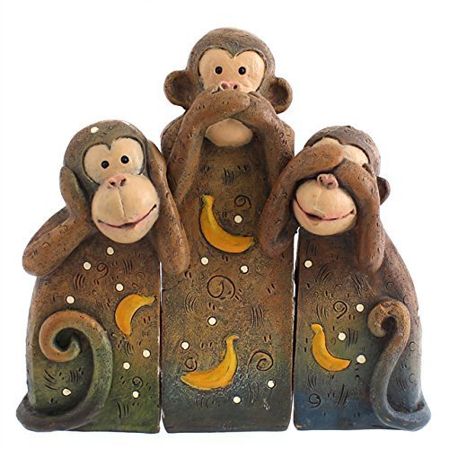 Three Wise MONKEYS - Hear No Evil Speak No Evil See No Evil - Lovely Cheeky Monkey Ornament in Resin