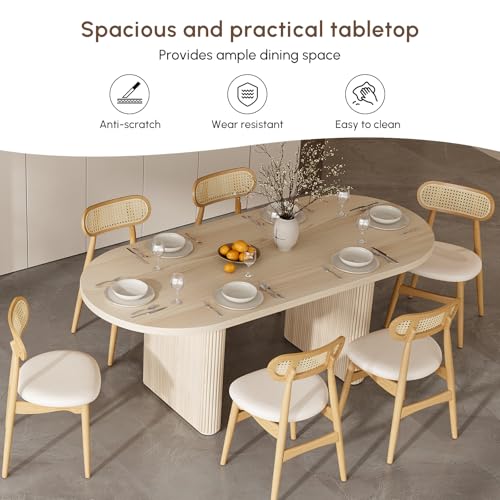 Image of homary Oval Extendable Dining Table 63 inch-79 inch, Japandi Wooden Kitchen & Dining Room Table for 4-6 with Pedestal Base (Table Only)