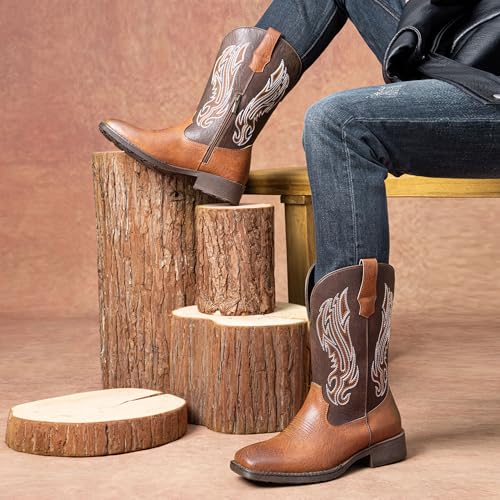 Image of Jousen Cowboy Boots for Men Embroidery Men's Western Boots Retro Square Toe Mens Boot Botas Vaqueras Para Hombre