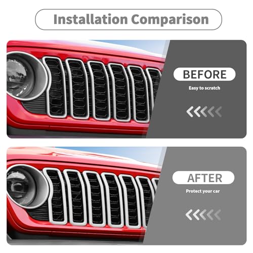 Image of Linskip for 2024-2025 Jeep Wrangler JL 4XE & Gladiator JT Grille Inserts, Meshless Grille Bezel Covers for Jeep Wrangler Sport Rubicon Sahara Willys Mojave Rubicon,Exterior Accessories(White)