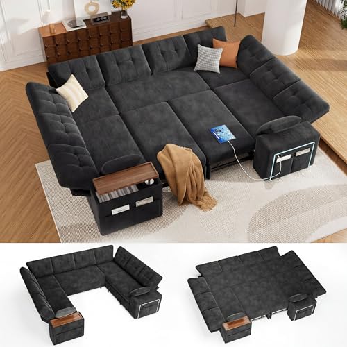 Vipbear 112" Modular Sectional Sleeper Sofa with Pull Out Bed,
