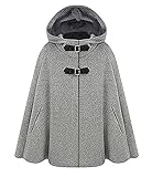 CHARTOU Women's Cute Batwing-Sleeve Hooded Wool Baggy Poncho Cape Cardigans Outwear (Large, H-Grey)