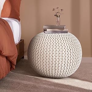100% Cotton Round Pouf Ottoman-Hand Knitted Cable Boho Poof (20”x20”x14” - Ivory) Home Décor Pouffe Accent Chair Circular Seat Footrest for Living Room,Bedroom,Nursery, Kidsroom, Lounge 100 Cotton Round Pouf Ottoman Hand Knitted Cable Boho Poof 20x20x14 Ivory Home Decor Pouffe Accent Chair Circular Seat Footrest for Living RoomBedroomNursery Kidsroom Lounge