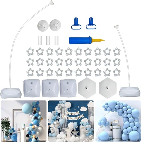 SOOFAM Balloon Arch Kit Free Bending Shape Deformation Balloon Column Stand Balloon Arch Stand with Base for Party Birthday Graduation Wedding Backdrop Decoration (White)