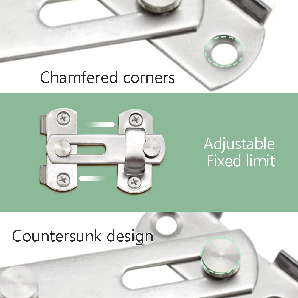 GOSHUNG 4 Pcs Stainless Steel Door Latch Safety Door Bolt Latch Lock Barn Sliding Door Antique Lock Flip Latch Bolt Lock Brushed Hasp Latch for Door Window Closet Silver(K/HDMS/Silver) - Image 4