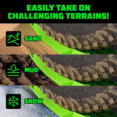 Rhino USA Off-Road Recovery Traction Boards - 2 Pack Ultimate Tire Traction Mountable Mats for 4X4 Vehicles in Sand, Mud & Snow. Heavy Duty Zipper Carry Bag and Leashes Included - (Green)