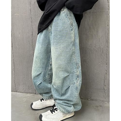 Boys Baggy Jeans Teens Straight Wide Leg Denim Pants Elastic Waist Classic Distressed Trousers Y2K Streetwear4