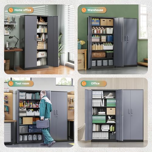 Image of Letaya Metal Storage Cabinet with Lock Door and 5 Shelves,6 Tier Steel Garage Tool Cabinet for Home Office Utility Room 72 inch H X 36 inch W X18 D (Black Gray)