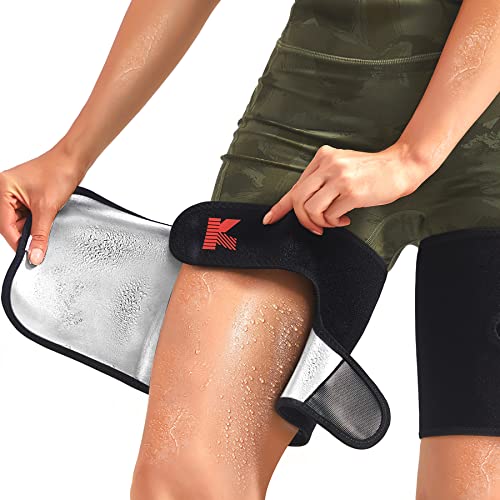 KUMAYES Sauna Thigh Trimmers for Women Pair Sweat Thigh Shaper Bands Adjustable Thigh Trainer Slimmer Wraps for Leg Workout