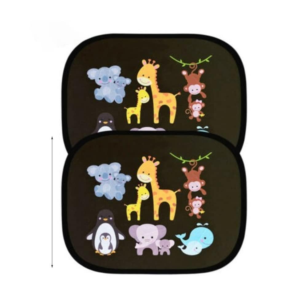 Cartoon PVC Electrostatic Film Car Side Window Sun Shade Sticker Animal Pattern 2Pcs Car Window Shades for Baby (animal)