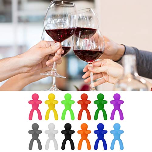 Alvinlite Wine Glass Charms Tags with Bottle Stopper, Silicone Wine Glass Drink Markers for Bar Party Martinis Cocktail Champagne Stem Glasses(24pcs) Drink