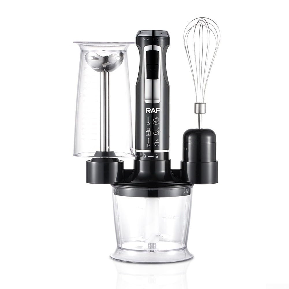 a per immersione 1600W 4-in-1 con Turbo per Zuppe e Purea - Mixer Elettrico Acciaio per Carne e Verdure - Set Completa 34cm