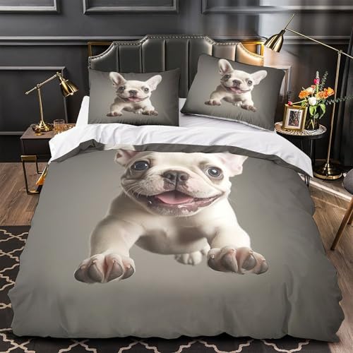 Parure de lit bouledogue français housse de couette chiot mignon en microfibre