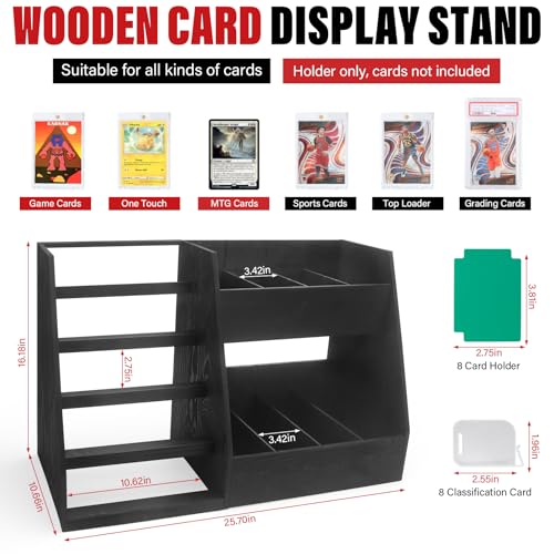 Image of 5-Tier Trading Card Display,Large Capacity Card Display Stand with 8-Row Storage & 8 Stoppers + Dividers,Wooden Graded Card Display Holds 200+ PSA BGS SGC Slabs for Sports Card and Game Card Collection