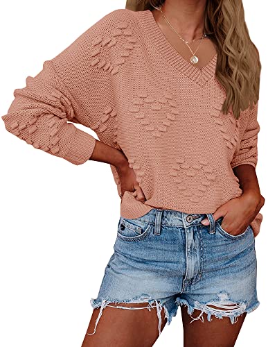 Tutorutor Womens Cute Heart Love Print Valentine Sweater Tops Oversized Crew Neck Dot Ball Loose Knitted Jumper Pullover