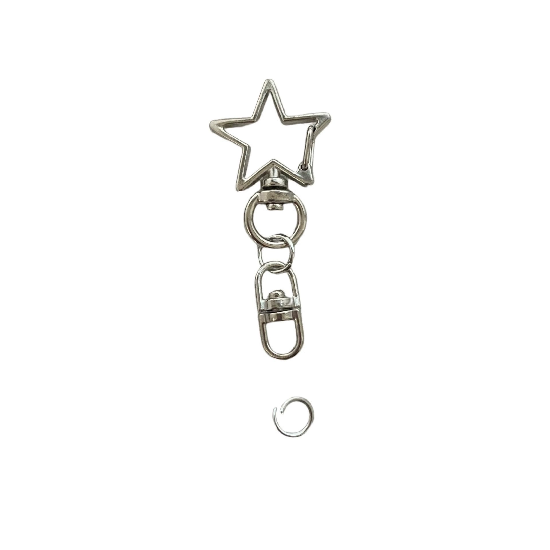 Star Shaped Keychain with Spring Clip, 2.16" Zinc Alloy Star Shaped Key Ring Accessories, Open Jump Ring Connector for DIY Craft Keys Jewelry Making