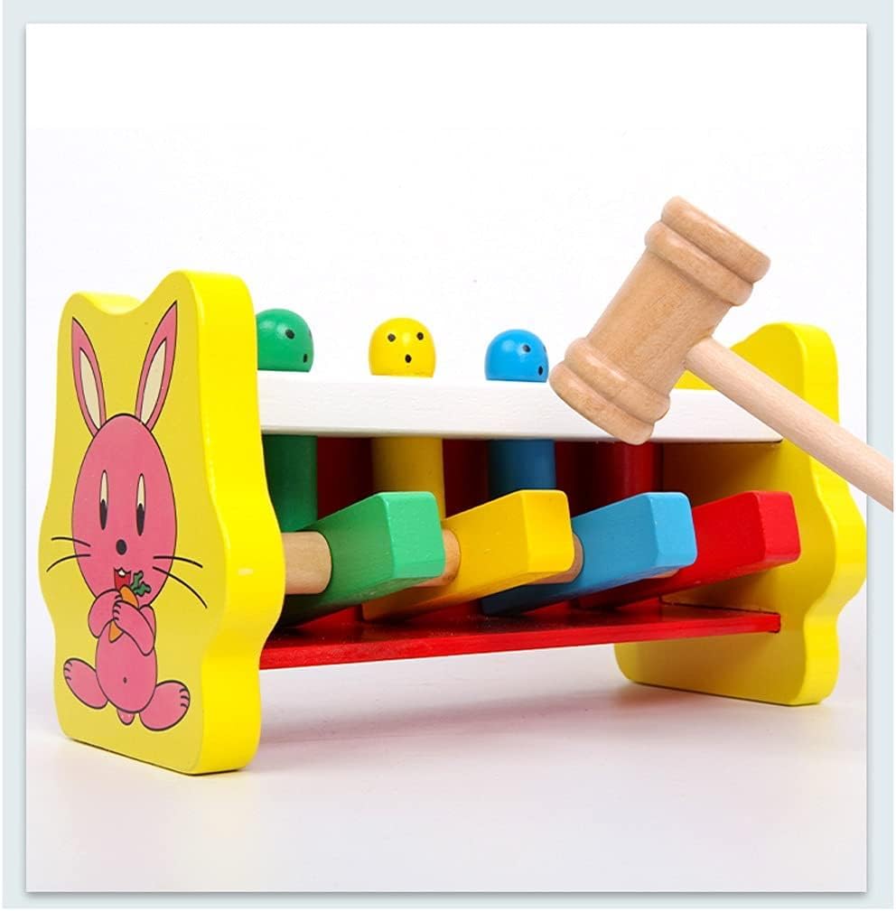 MUMMAMIA Wooden Hammering Bench, Wooden Rolling Ball Track Game, Concentration,Hand-Eye Coordination