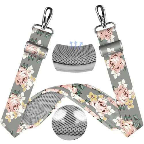 Image of ZINZ 60 inch Universal Bag Strap with Ultra-Thick Fixed Breathable Pad Adjustable Heavy-Duty Shoulder Strap for Laptop Bag Crossbody Luggage Gym Bag Camera Bag and More,Gray Flower
