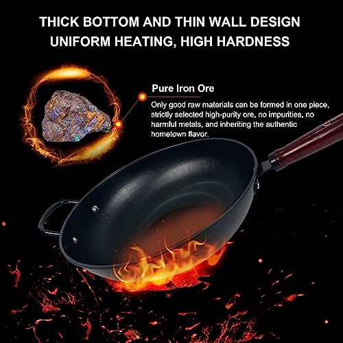 Wok de hierro martillado a mano 12.5 pulg con mango de madera miniatura 4