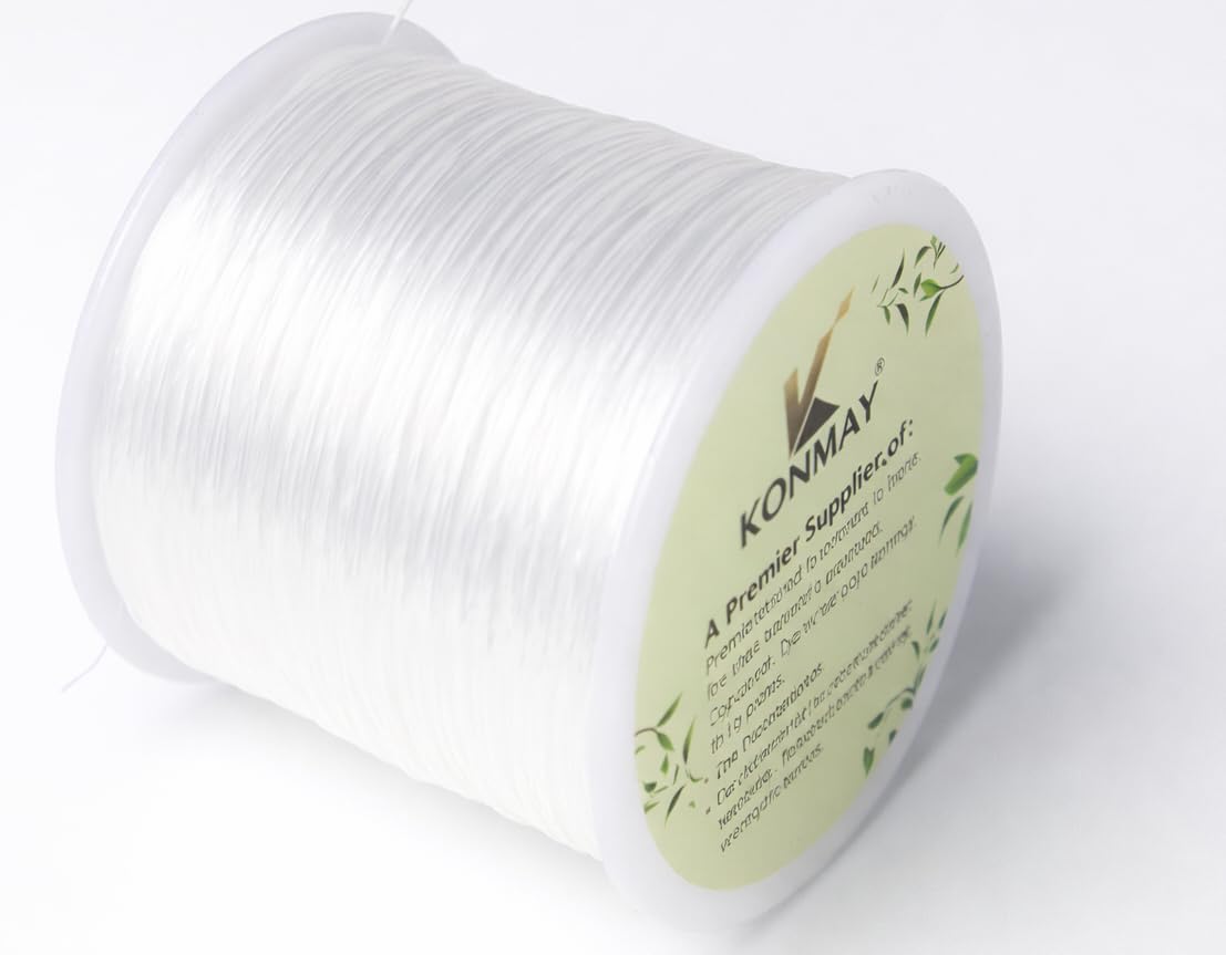 KONMAY 1 Rolls 0.8mm Flat Stretchy Bracelet Strings, 400 Meters White Crystal Elastic Thread Cord for Jewelry Bracelets Making, Beading, Hair Extension Cord
