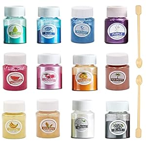 LUCPICT epoxyharskleur, 12x10g zeepkleurset micapoeder, metallic kleuren pigmentpoeder voor epoxyhars, zeep maken…